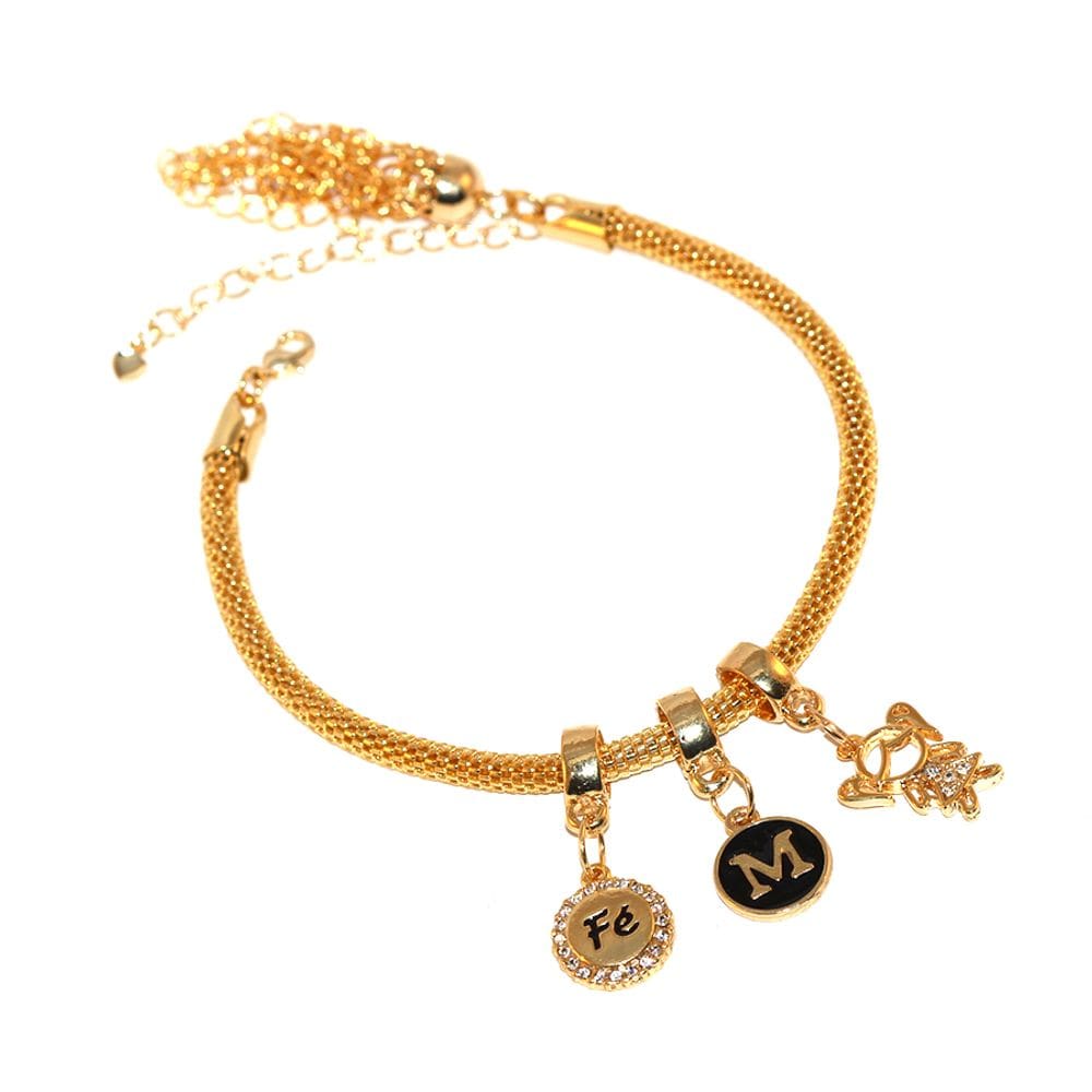 Pulseira Berloque Menina Criança Fé Folheado Ouro 18k