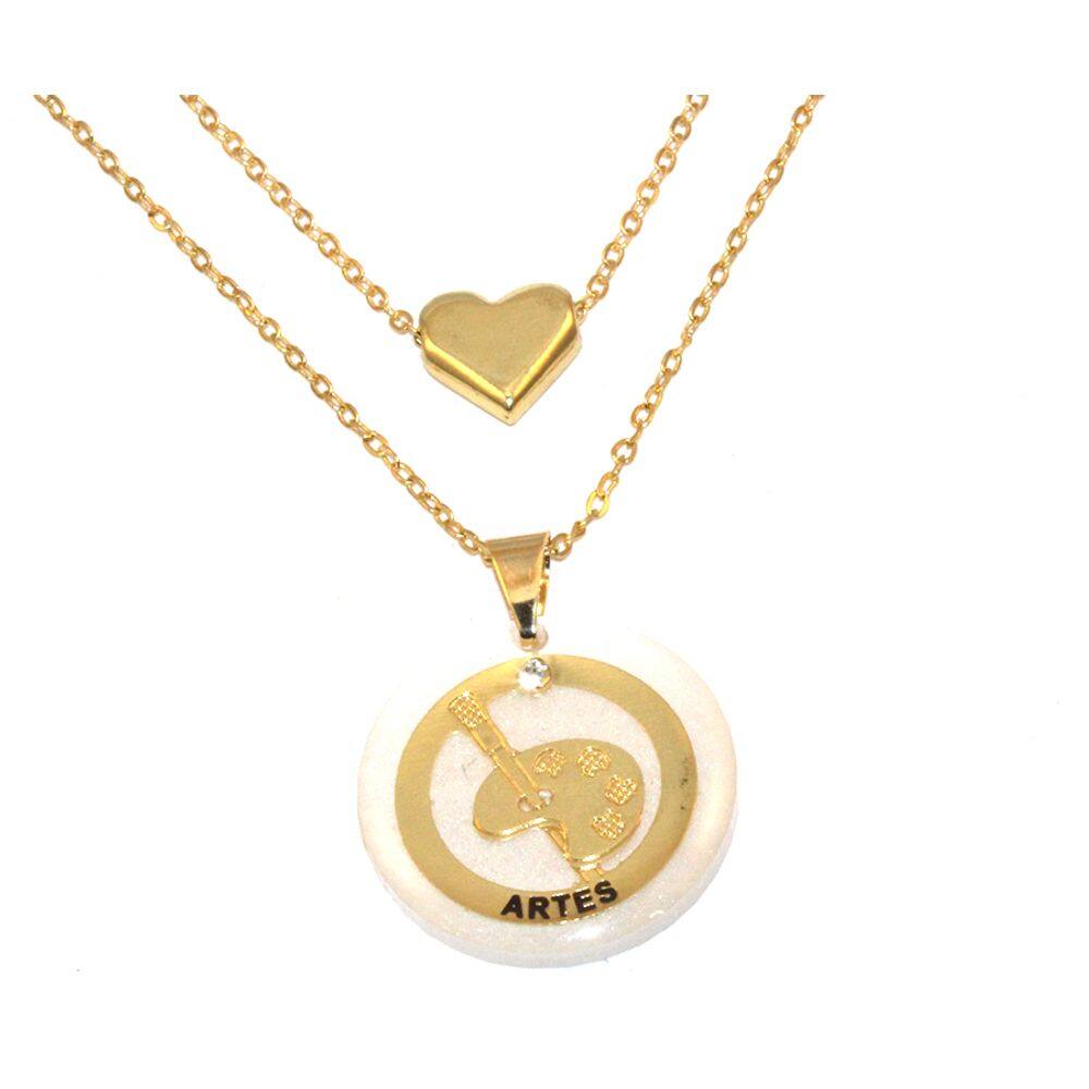 Colar Duplo Minha Profissão Artes Pintura Folheado Ouro 18k