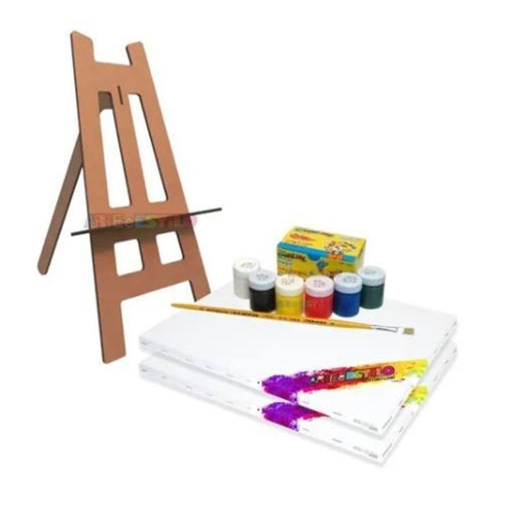 Kit De Pintura Infantil Em Tela C Mini Cavalete De Mesa