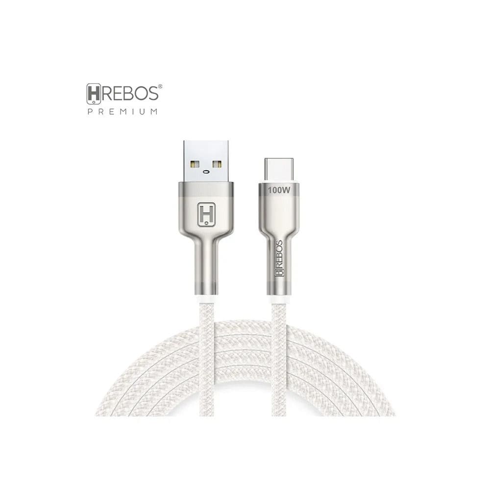 Cabo Smartphone Hrebos Cb251c Tipo C 100w 3.1a Trançado