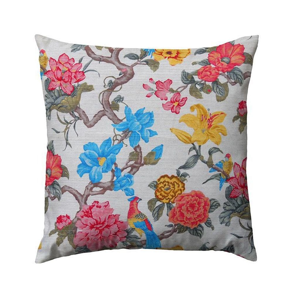 Capa De Almofada Vivain  Floral Cru Com Pássaros