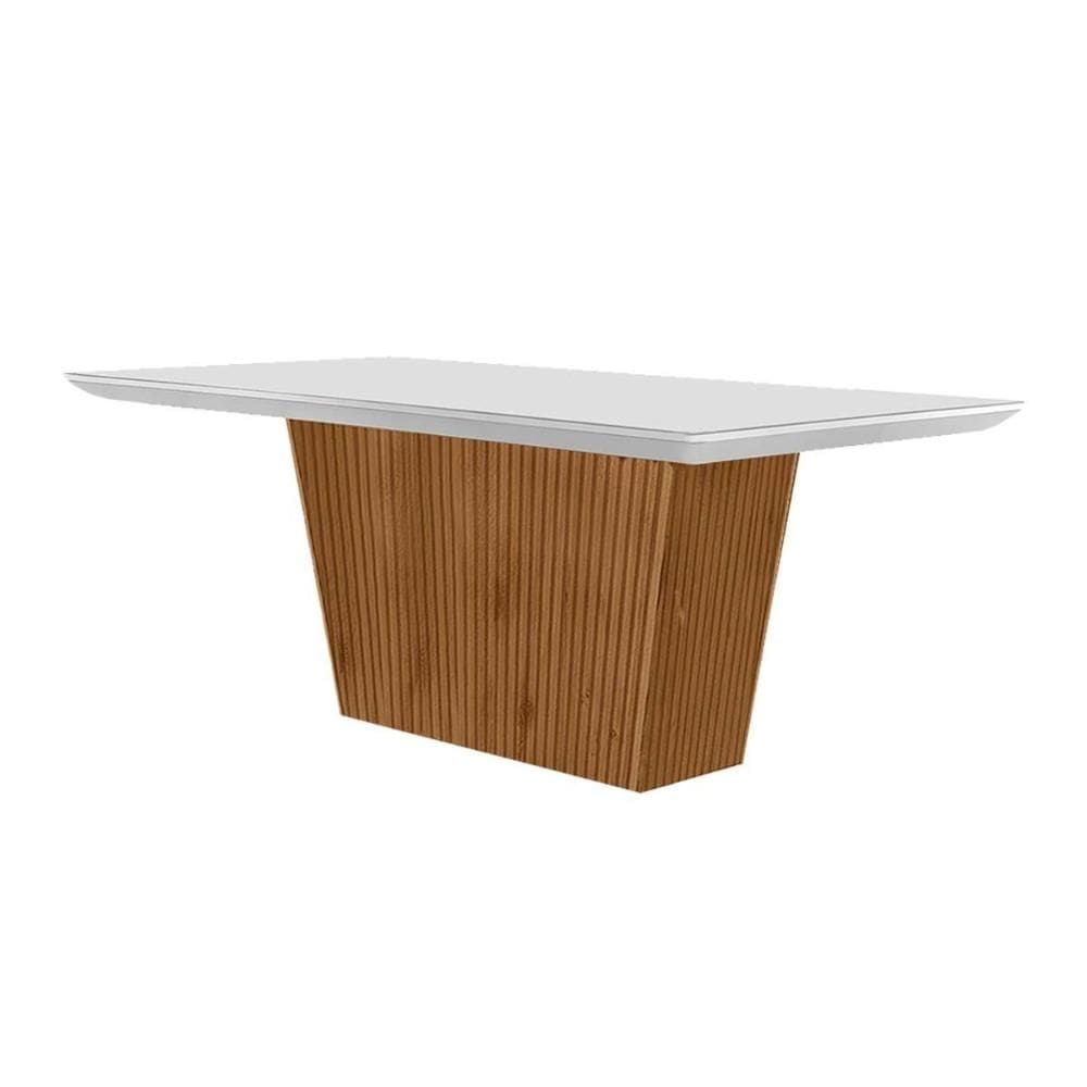 Mesa p/ Cozinha Luna c/ Tampo 180x90cm Madeirado Vidro Canto Curvo - Imbuia/Ripado 3D/Off White - Rufato