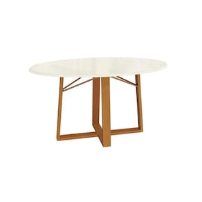 Mesa de Sala Jantar Elma Madeira Maciça c/ Tampo Madeirado c/ Vidro 180x105cm Carvalho/Off White - Kappesberg