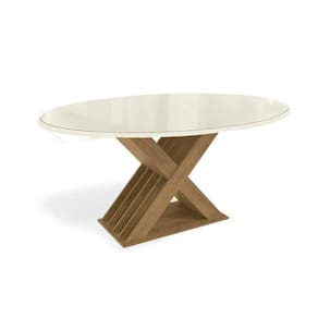 Mesa de Sala Jantar Graviola c/ Tampo Madeirado c/ Vidro 180x105cm Freijó/Off White - Kappesberg