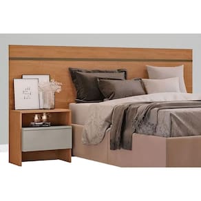 Cabeceira Cama Box Madeirado Casal Prime c/ 2 Mesas e 2 Gavetas Cumaru/Fendi 25 - Novo Horizonte