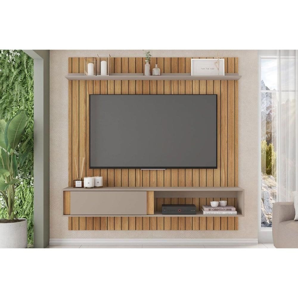 Rack Bancada c/ Painel p/ TV até 65 Pol Boreal Ripada 180x183cm Buriti/Cacao - Caemmun