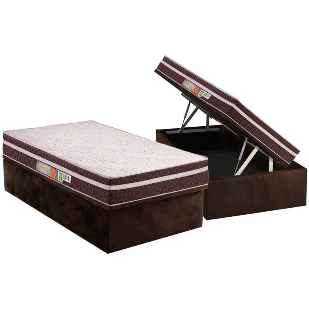 Cama Box Baú Solteiro: Colchão Ortopédico Polar D28 Orthoface Vip + Base CRC Suede Brown (88x188)
