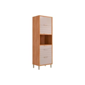 Módulo Cozinha MGM Eloise Paneleiro c/ 3 Portas Basculantes Riscadas 1 Nicho p/ Forno e 2 Gavetas 70 cm Cinamomo/Off White-MGM