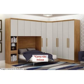 Quarto Modulado Rizon 5 Peças (1 Armário Ponte + 1 Closet + 2 Guarda Roupas + 1 Complemento) QCM03 Freijo Cumaru c/ Fendi - Novo Horizonte