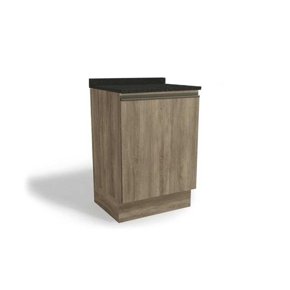 Balcão Cozinha p/ Cooktop c/ Tampo Maxxi G742 c/ 1 Porta 60cm Nogal/Preto Brilho - Kappesberg