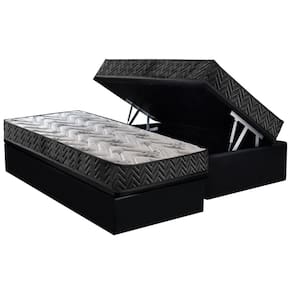 Conjunto Box Baú Solteiro: Colchão Molas Paropas D45 Pasquale Wave Black + Base CRC Suede Black (88x188)