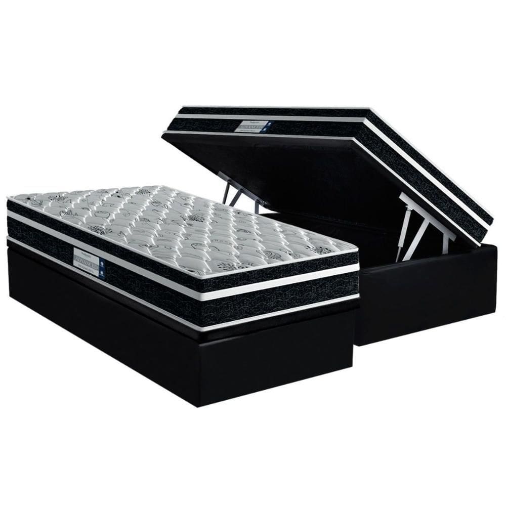 Cama Box Baú Solteiro: Colchão Espuma D33 Probel D45 ProDormir Advanced Tech2000 Plus Black + Base CRC Suede Black (88x188)