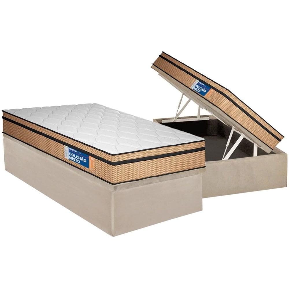 Cama Box Baú Solteiro: Colchão Ortopédico Plumatex D45 Selectus + Base CRC Suede Clean (88x188)