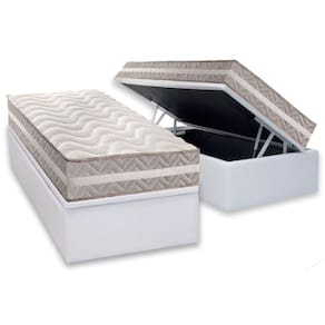 Conjunto Box Baú Solteiro: Colchão Molas Paropas D33 D45/ Pro Sono Double Face Prata + Base CRC Courano White (88x188)