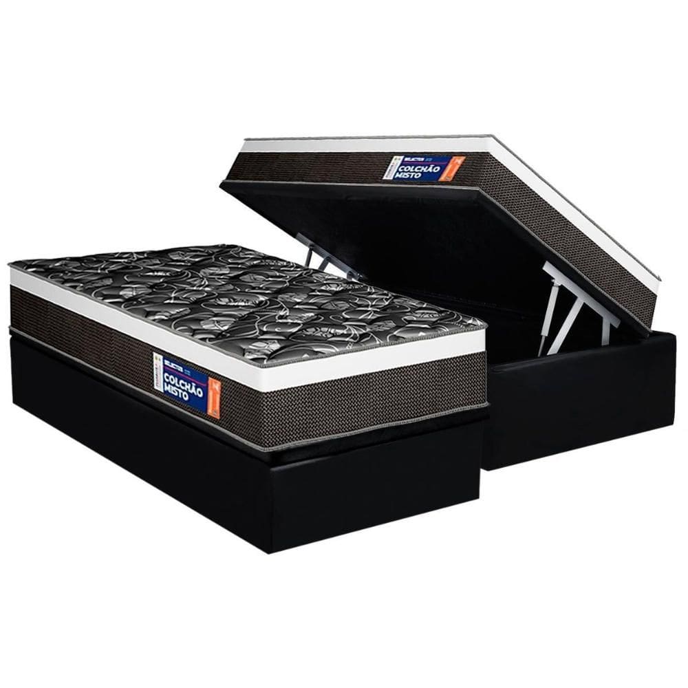 Cama Box Baú Solteiro: Colchão Ortopédico Plumatex D33 Selectus + Base CRC Suede Black (88x188)