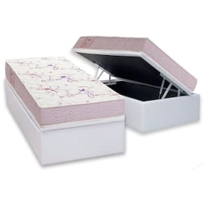 Conjunto Box Baú Solteiro: Colchão Molas Ortobom D20 Physical Resistente Bordado + Base CRC Courano White (88x188)