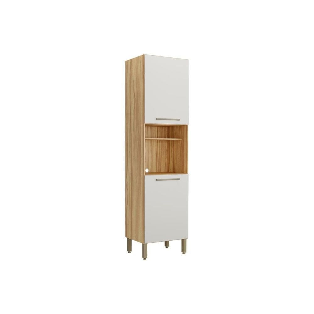 Paneleiro de Cozinha Modulado Carménère c/ 2 Portas e 1 Nicho p/ Forno 57x211cm Amendoa/Off White - Ronipa