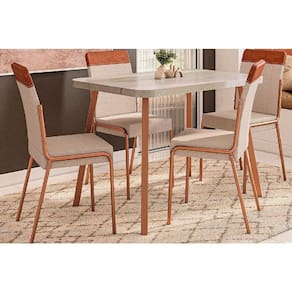 Conjunto: Mesa de Cozinha Stellar 1598 Aço c/ Tampo Madeirado 120x80cm e 4 Cadeiras Duo Rose/Petra - Rose/Areia - Caramelo - Carraro