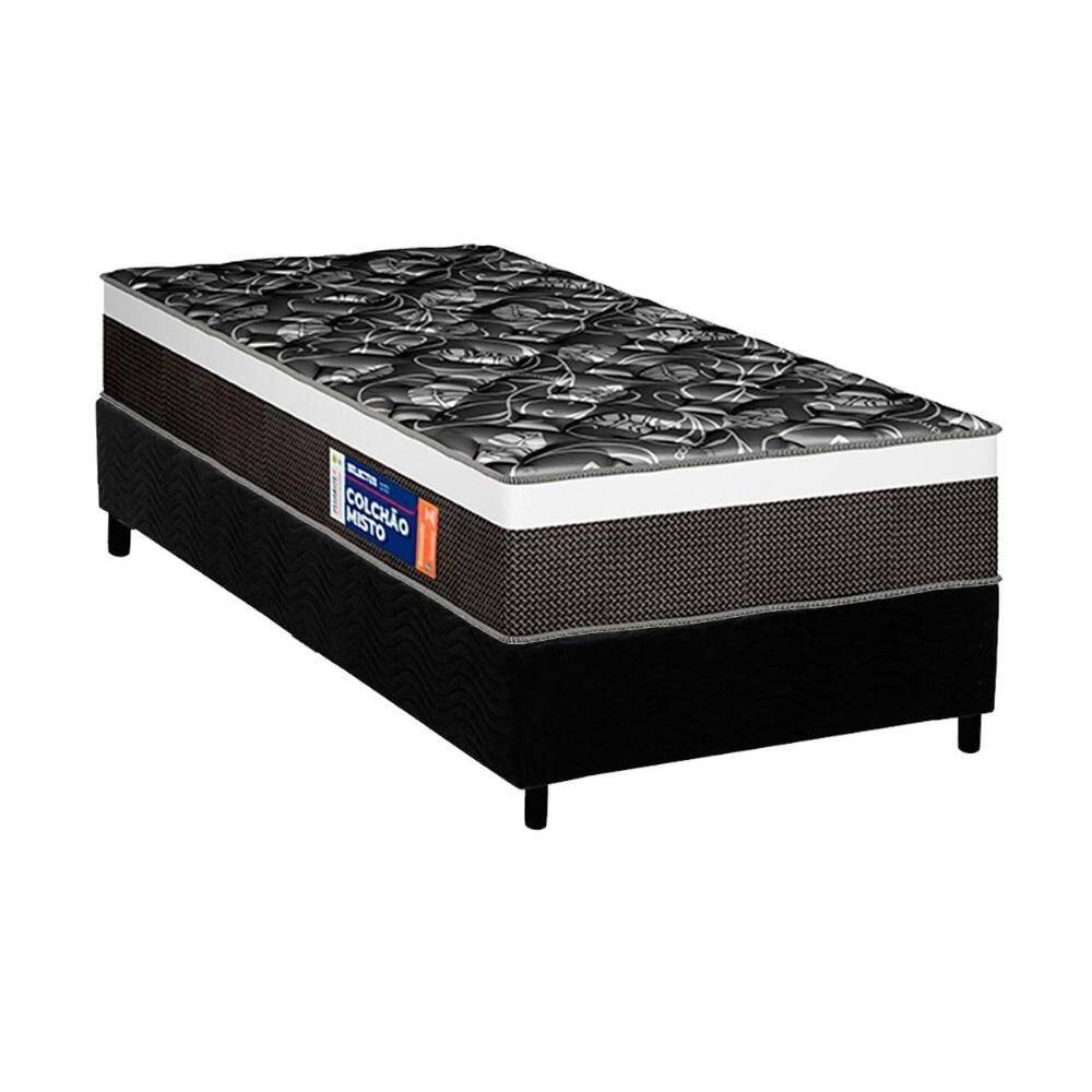 Cama Box Solteiro: Colchão Ortopédico Plumatex D33 Selectus + Base CRC Suede Black (88x188)