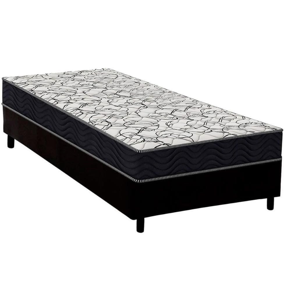Cama Box Solteiro: Colchão Ortopédico Ortobom D45 Airtech 150 + Base CRC Suede Black (78x188)