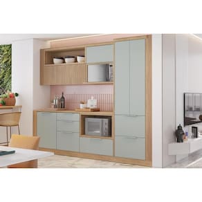 Cozinha Modulada Nesher Marquesa 10 Peças (2Aéreos+2Balcões+1Paneleiro+5Complementos) C6P69 Nature/Verde-Nesher