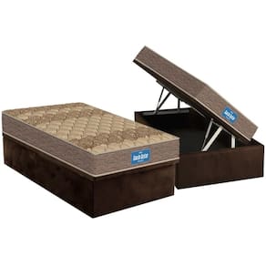 Cama Box Baú Solteiro: Colchão Espuma D45 Probel D33 Guarda Costas Brown + Base CRC Suede Brown (88x188)