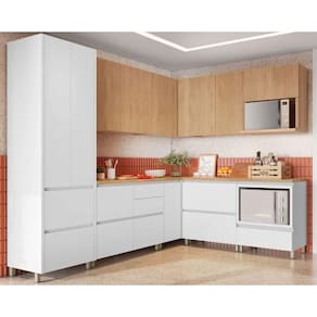 Cozinha Modulada Nesher Rainha Gourmet 9 Peças (4Aéreos+4Balcões+1Paneleiro) C9P34 Branca/Nature-Nesher