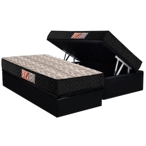 Conjunto Box Baú Solteiro: Colchão Molas Paropas D28 Pasquale Black + Base CRC Suede Black (88x188)