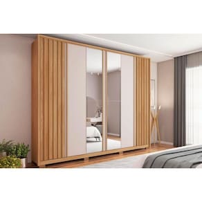 Guarda Roupa 6 Portas e 4 Gavetas c/ Espelho Apollo Lux Buriti/Off White - Caemmun