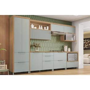 Cozinha Modulada Nesher Marquesa 7 Peças (3Aéreos+3Balcões+1Paneleiro) C6P41 Verde/Nature-Nesher