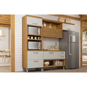 Cozinha Modulada Nesher Princesa 3 Peças (1Aéreo+1Balcão+1Paneleiro) C6P63 Freijo/Off White-Nesher