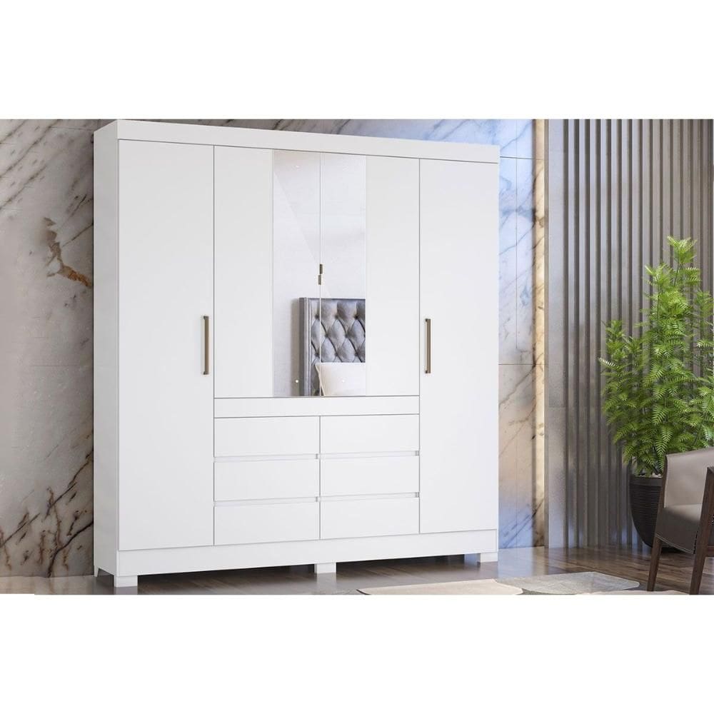 Guarda Roupa Casal 4 Portas (2 c/ Espelho) e 6 Gavetas Cádis Branco - Demóbile