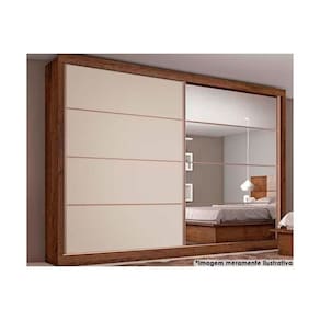 Guarda Roupa Casal 2 Portas de Correr (1 c/ Espelho) e 6 Gavetas Sevilha Flex Brauna/Brauna ou Off White - Europa