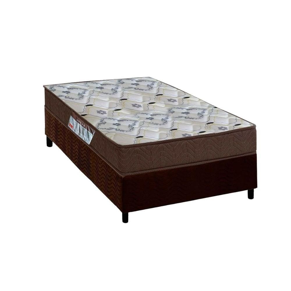Cama Box Solteiro: Colchão Ortopédico Ortobom D45 ISO 150 Mega Firme + Base CRC Suede Brown (88x188)