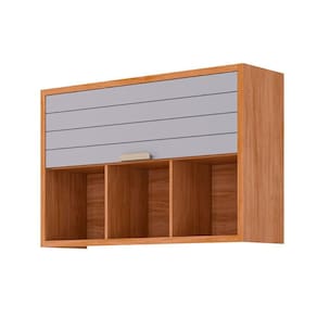 Armário Aéreo Cozinha Modulado Eloise c/ 1 Porta Basculante Riscada e 3 Nichos 120 cm Cinamomo/Platina - MGM