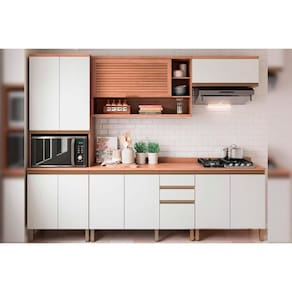 Cozinha Completa Thela Macadâmia 5 Peças (2Aéreos+2Balcões+1Paneleiro) CZC24 Freijo/Branco - Telasul
