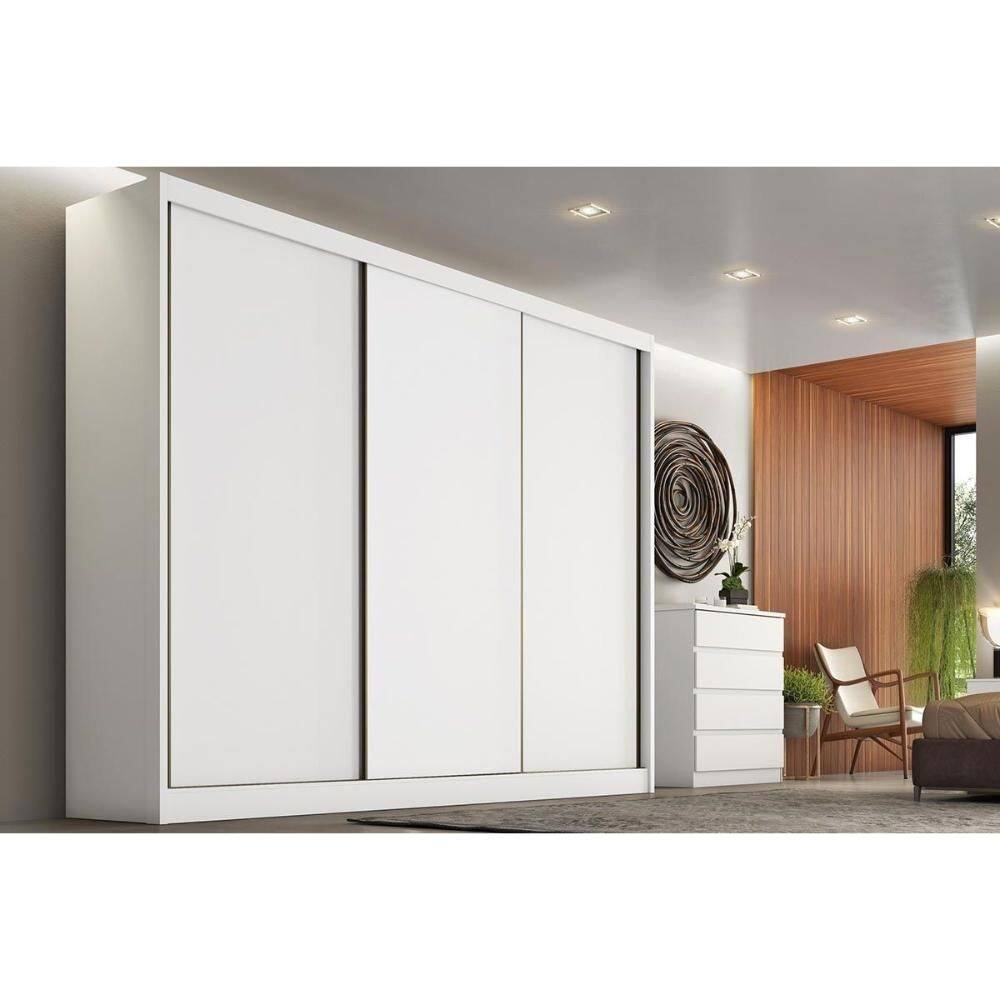 Guarda Roupa 3 Portas e 4 Gavetas Sollo/Logan Neve - Novo Horizonte