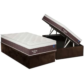 Cama Box Baú Solteiro: Colchão Molas Bonnel Plumatex Superlastic DuroSpring + Base CRC Suede Brown (88x188)