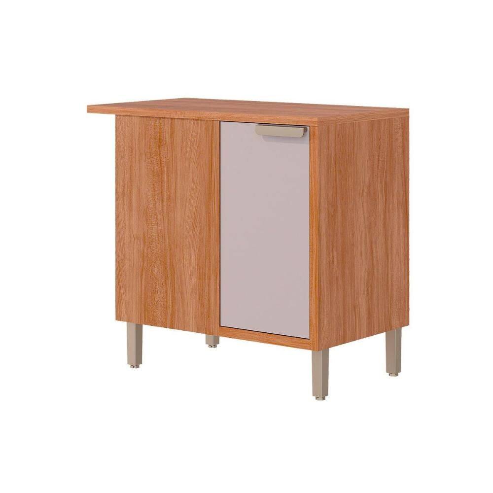 Gabinete de Cozinha Modulado Balcão c/ Tampo Eloise Nicho de Canto c/ 1 Porta 92cm Cinamomo/Off White - MGM