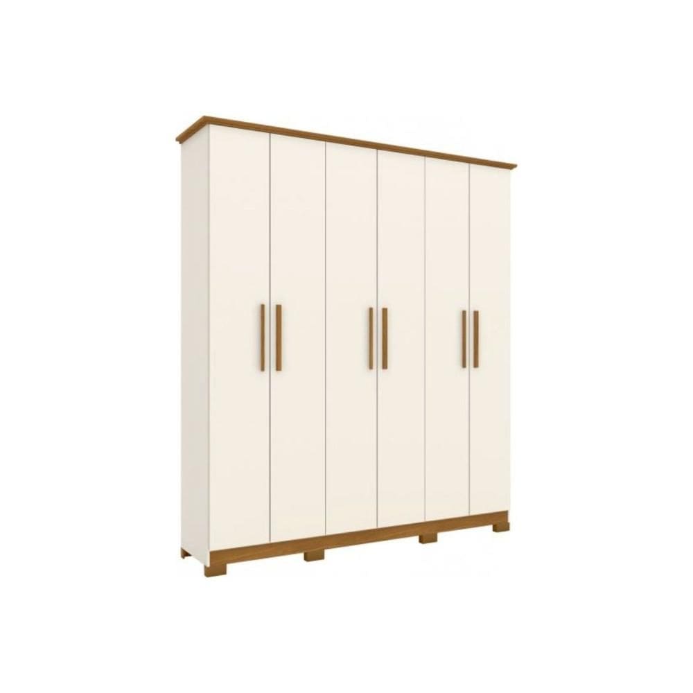 Guarda Roupa Casal 6 Portas e 3 Gavetas c/ Pés Cover Off White/Nature - Henn