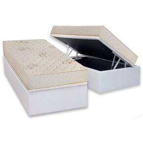 Conjunto Box Baú Solteiro: Colchão Molas Luckspuma D45 Gran Luck Floral Pró Saúde + Base CRC Courano White (88x188)