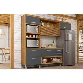 Cozinha Modulada Nesher Princesa 3 Peças (1Aéreo+1Balcão+1Paneleiro) C6P63 Freijo/Grafite-Nesher