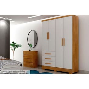 Guarda Roupa Solteiro 4 Portas e 3 Gavetas c/Pés Encant/Berlim Freijo Cumaru c/ Fendi - Novo Horizonte