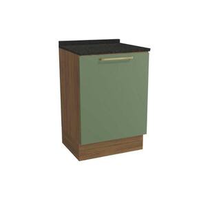 Balcão Cozinha p/ Cooktop c/ Tampo Botanic M629 c/ 1 Porta 60cm Nogueira/Oliva/Preto Brilho - Kappesberg