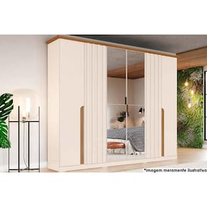 Guarda Roupa Casal 6 Portas (2 c/ Espelho) e 6 Gavetas Napoli Off White/Nature - Henn