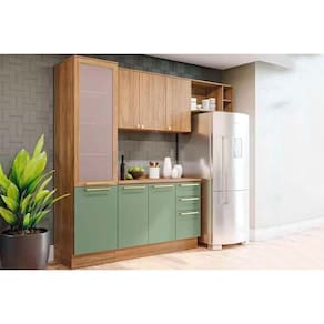 Cozinha Modulada Kappsberg Botanic Botanic 5 Peças (2Aéreo+1Balcão+1Paneleiro+1Complemento) M654 Nogueira/Verde Oliva-Kappesberg