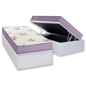 Conjunto Box Baú Solteiro: Colchão Molas Ortobom D23 Physical Super Resistente Bordado + Base CRC Courano White (88x188)