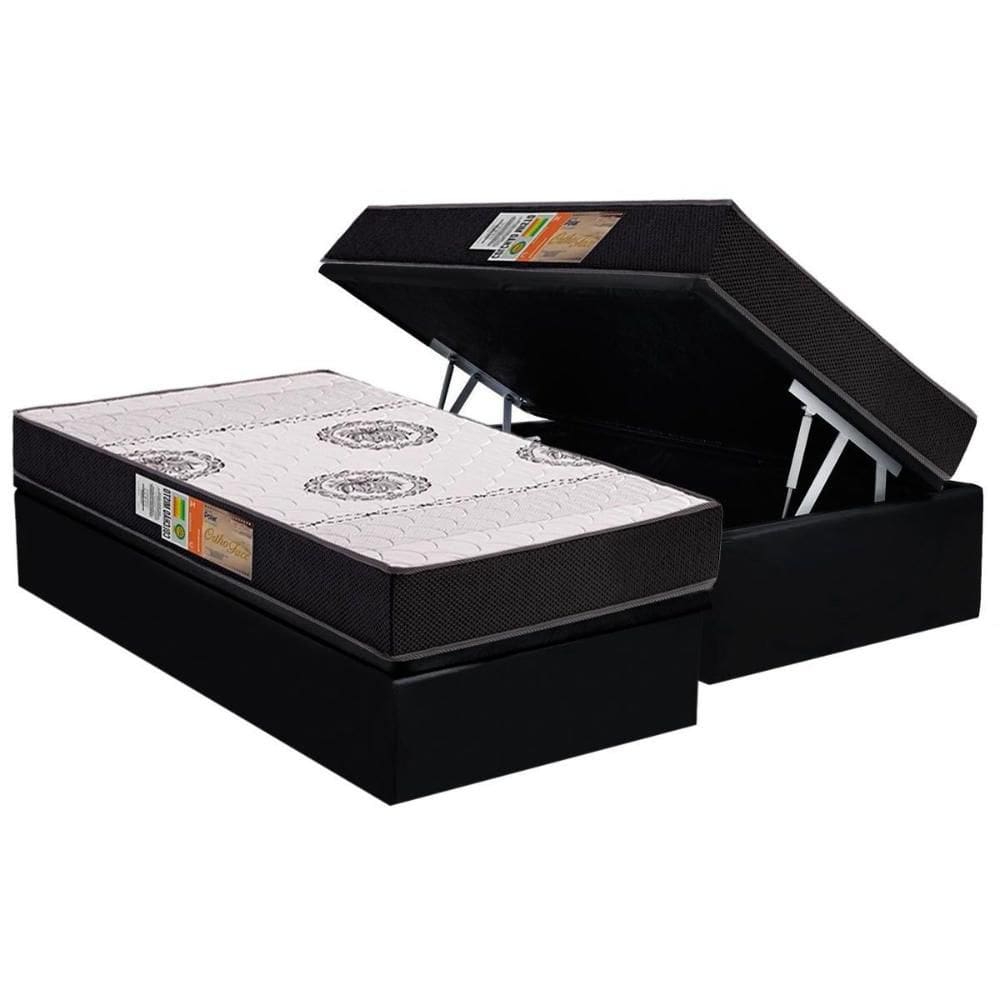 Cama Box Baú Solteiro: Colchão Ortopédico Polar D28 Orthoface Black + Base CRC Suede Black (88x188)