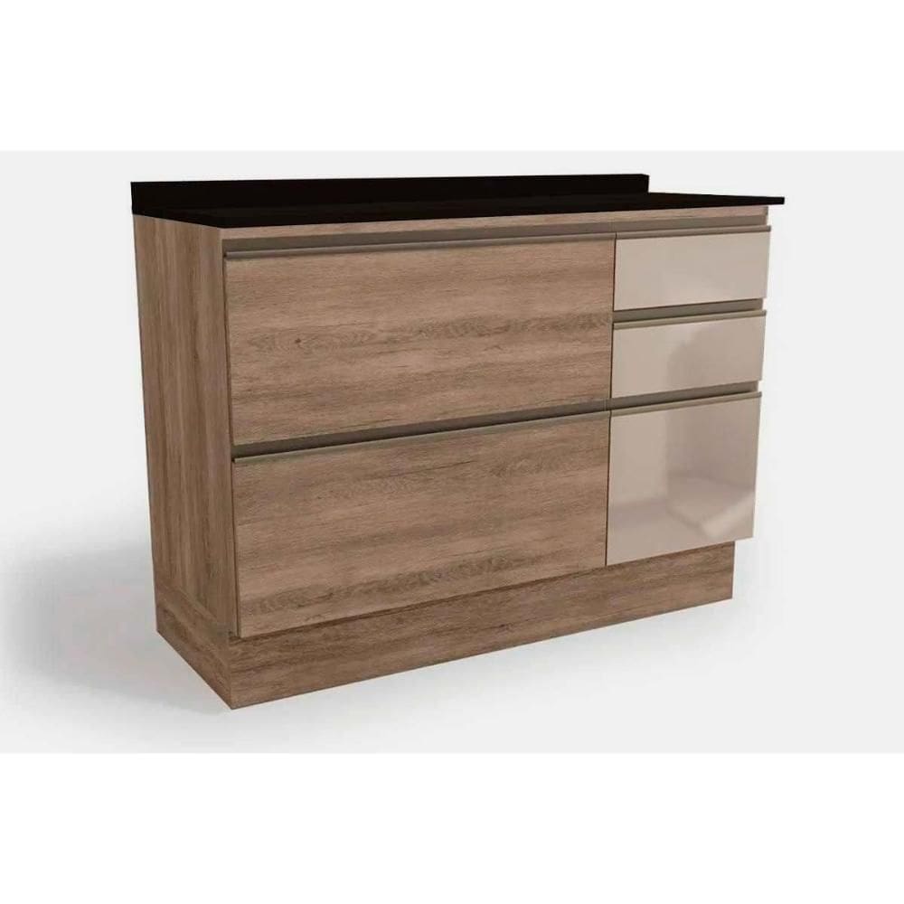 Gabinete p/ Pia Cozinha Balcão Maxxi c/ Tampo G747 c/ 1 Porta e 4 Gavetas c/ Vidro 120cm Nogal/Preto - Kappesberg