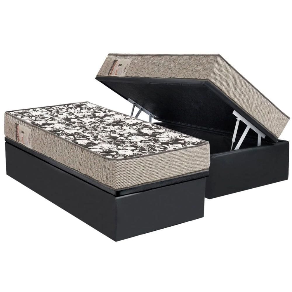 Conjunto Box Baú Solteiro: Colchão Molas Ortobom D26 Physical Ultra Resistente + Base CRC Suede Gray (88x188)